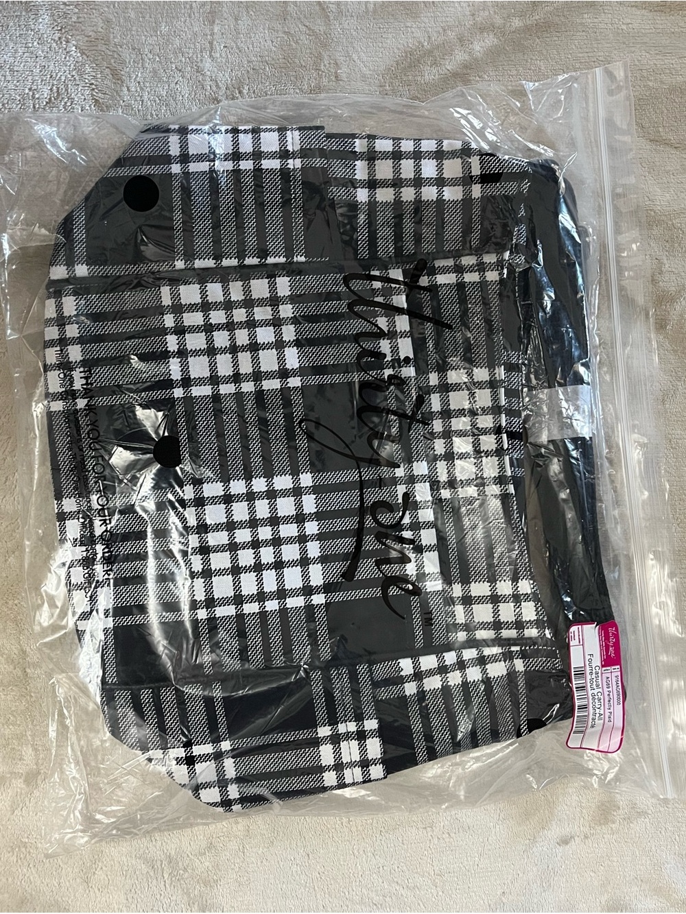 thirty-one Black and White Plaid Crossbody Bag